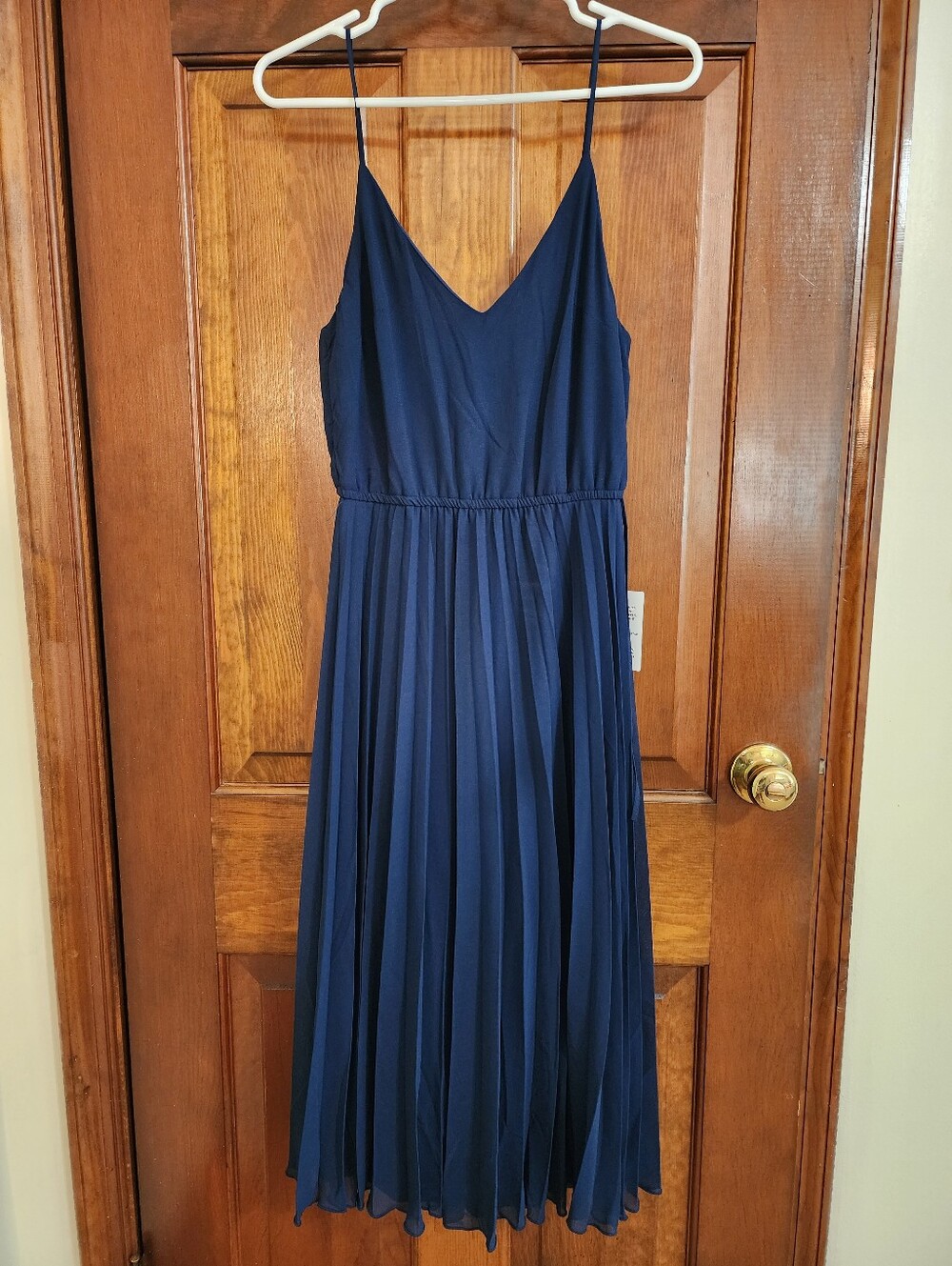 ASOS Navy Pleated Spaghetti-Strap Midi Dress (size XS)